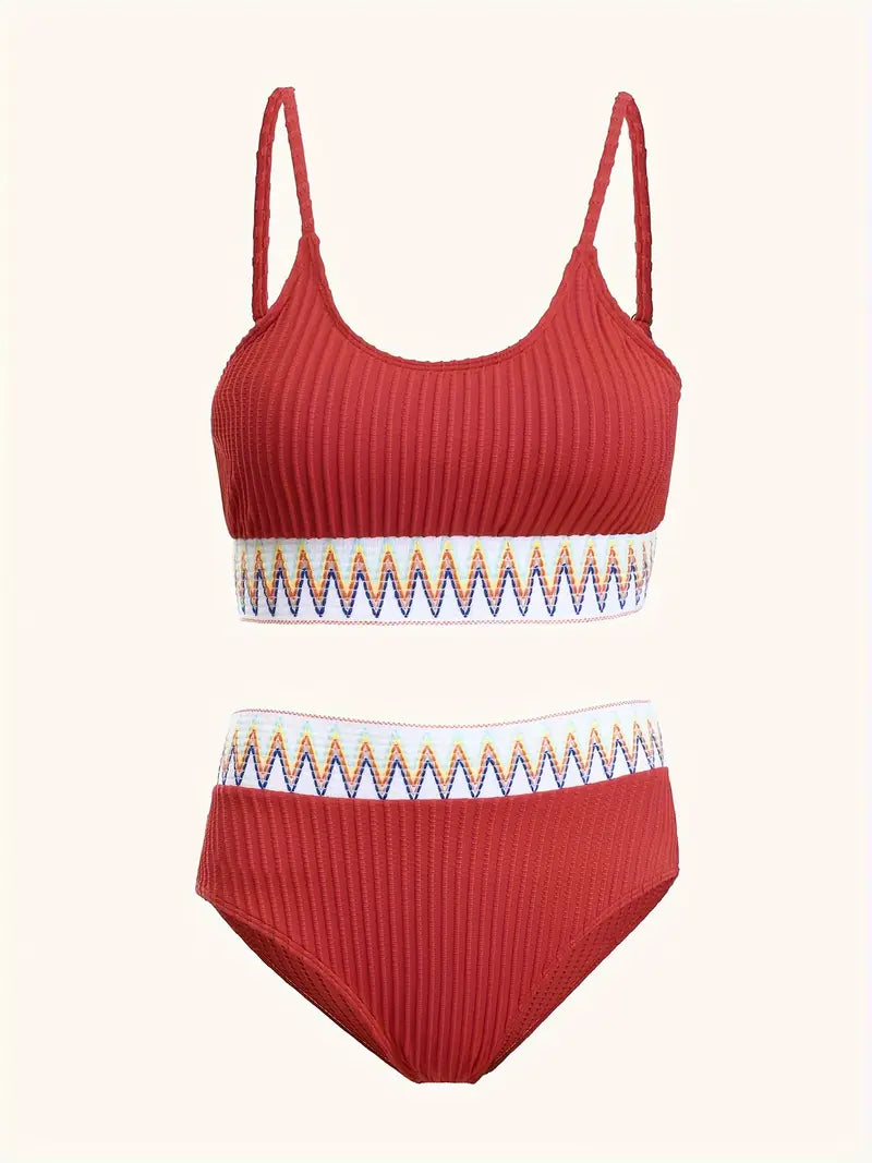 Adéla – Vyšívané bikiny s vysokým pasem a bandeau střihem