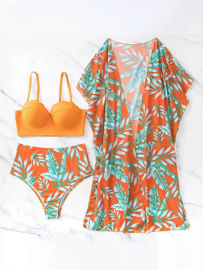 Soleil – 3dílné tropické bikiny s plážovým přehozem