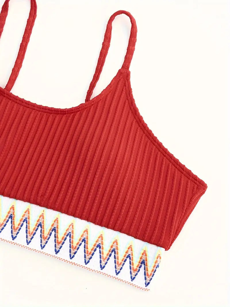 Adéla – Vyšívané bikiny s vysokým pasem a bandeau střihem