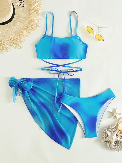 Elena – 3dílné bikiny z ombré efektem in plážovou sukní