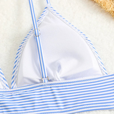 Lena – Črtast bikini komplet z visokim pasom