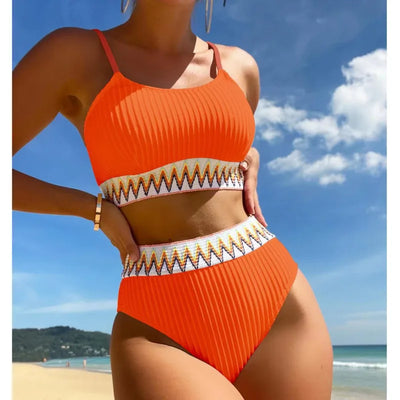 Adéla – Vyšívané bikiny s vysokým pasem a bandeau střihem