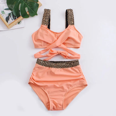 Nela – Bikini z visokim pasom in zlatimi detajli