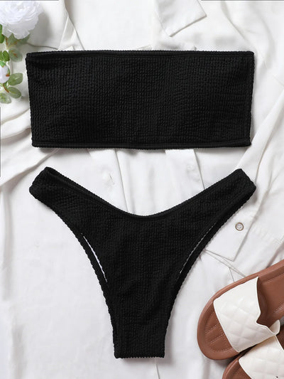 Diana – Rebrasti bandeau bikini z visokim pasom