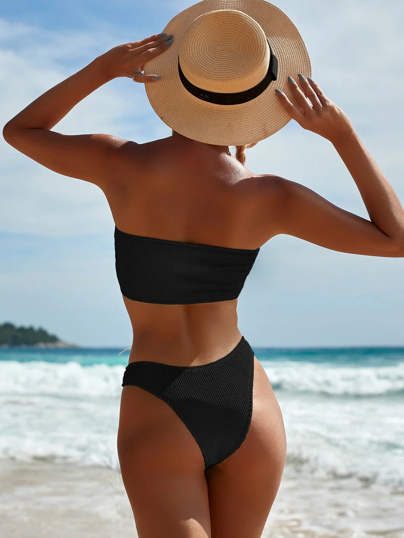 Diana – Rebrasti bandeau bikini z visokim pasom