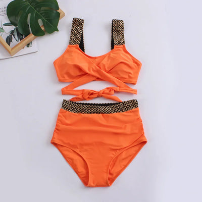 Nela – Bikini z visokim pasom in zlatimi detajli