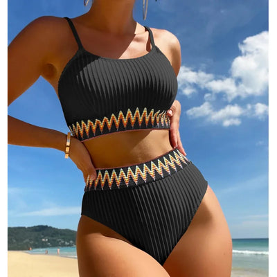 Adéla – Vyšívané bikiny s vysokým pasem a bandeau střihem