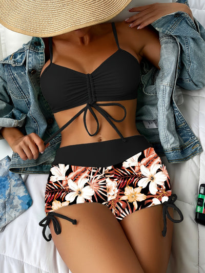 Isana – Športni cvetlični bikini komplet s kratkimi hlačami