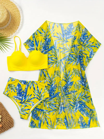 Soleil – 3dílné tropické bikiny s plážovým přehozem