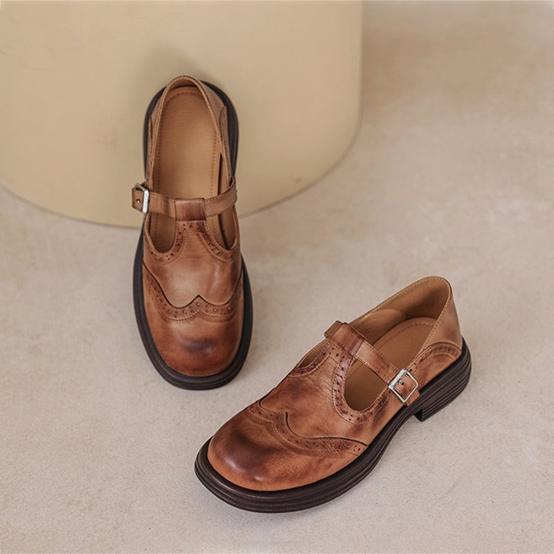 ELSBETH – Vintage usnjeni T-Bar balerinke